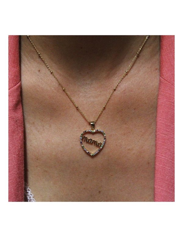 Collar Corazón Mamá de Plata Chapado en Oro con Circonitas