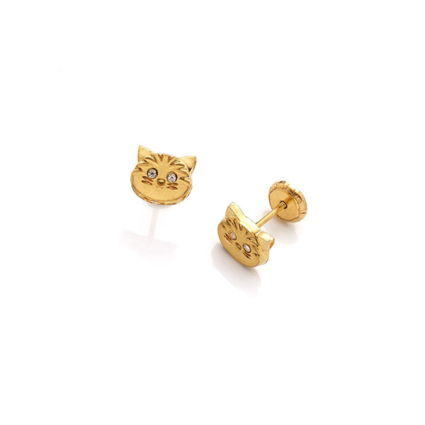 Pendientes gato de oro con circonita