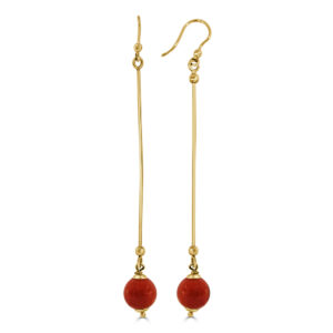 Pendientes barra larga y bola de coral colgante