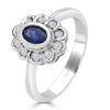 Anillo de oro blanco con zafiro central y diamantes