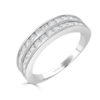 Anillo de oro blanco media alianza circonitas 2 carriles