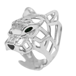 Anillo de Plata felino calado ojos circonitas verdes