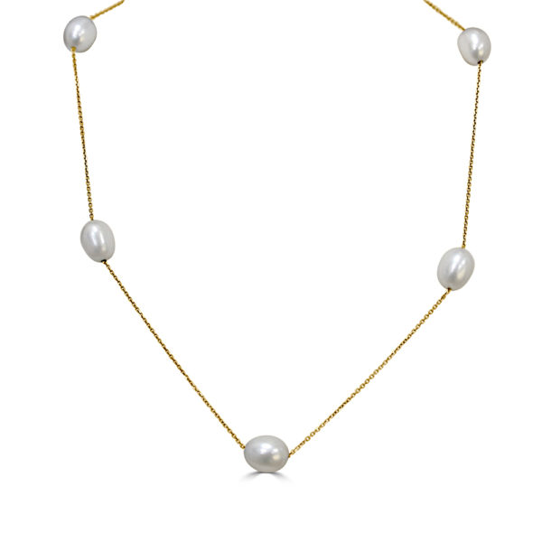 Cadena de oro forzada con 5 perlas naturales