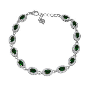 Pulsera de plata 13 rosetas oval piedra verde