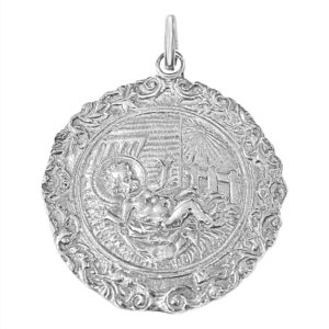 Medalla de cuna redonda pequeña Niño Jesús 50 mm plata