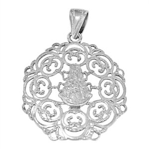 Medalla de plata Virgen del Rocío con fondo calado envejecida
