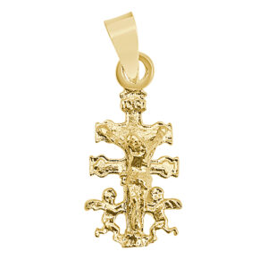 Cruz de oro de Caravaca de 14 x 9 mm con Virgen detrás
