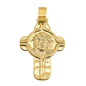 Cruz de oro de 18k plana con cara de Cristo
