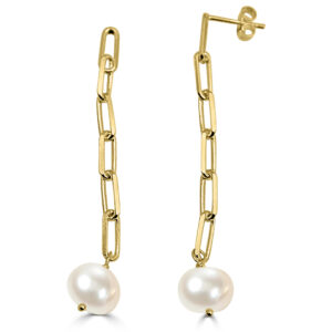 Pendientes de Plata chapados en Oro con cadena colgante y una perla
