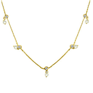 Cadena de Plata chapada en Oro con 5 perlas y circonitas
