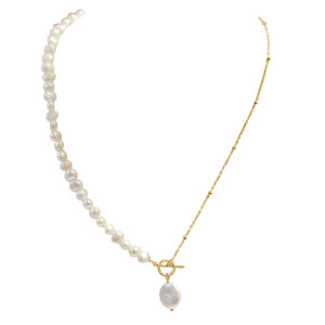 Collar de Plata chapado en Oro con perlas y cadena de bolitas