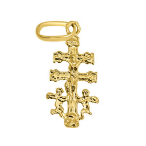 Cruz de oro de Caravaca de 15 x 9 mm con Virgen detrás