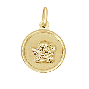 Medalla de oro amarillo de 18k con Ángel de la Guarda en mate y brillo, tamaño 15 mm
