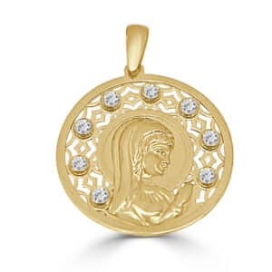 Medalla Virgen Niña calada con circonitas 19 mm